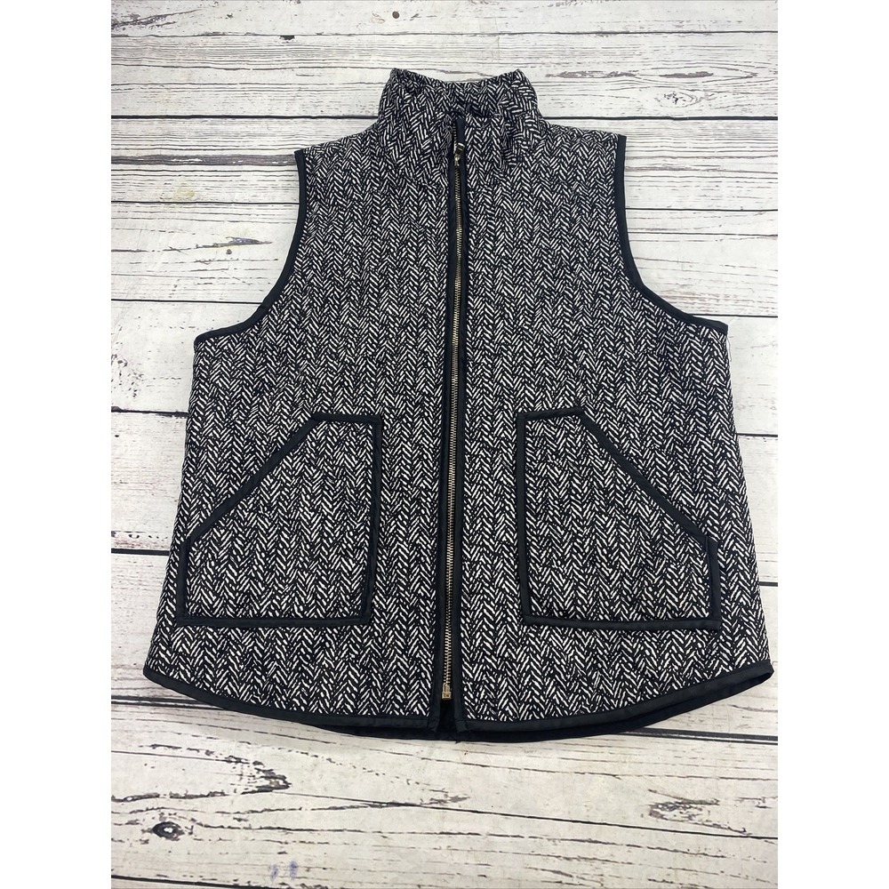 Wanna B Quilted Vest Black White Herringbone Mock Neck Full Zip medium puffer M